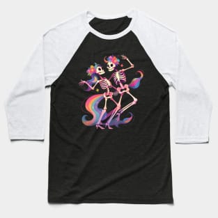 Dancing Skeleton Rainbow Romance Baseball T-Shirt